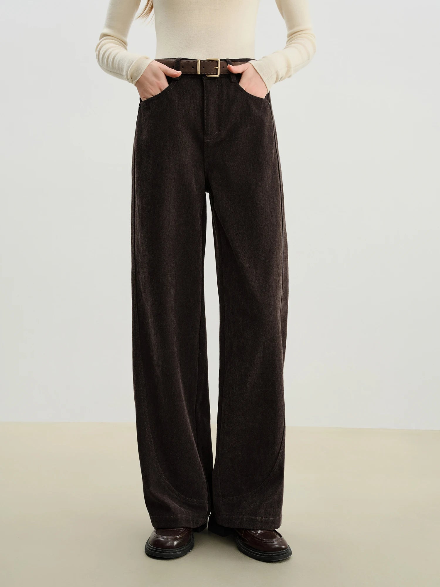 High-Waist Loose Fit Wide Leg Cotton Blend Jeans