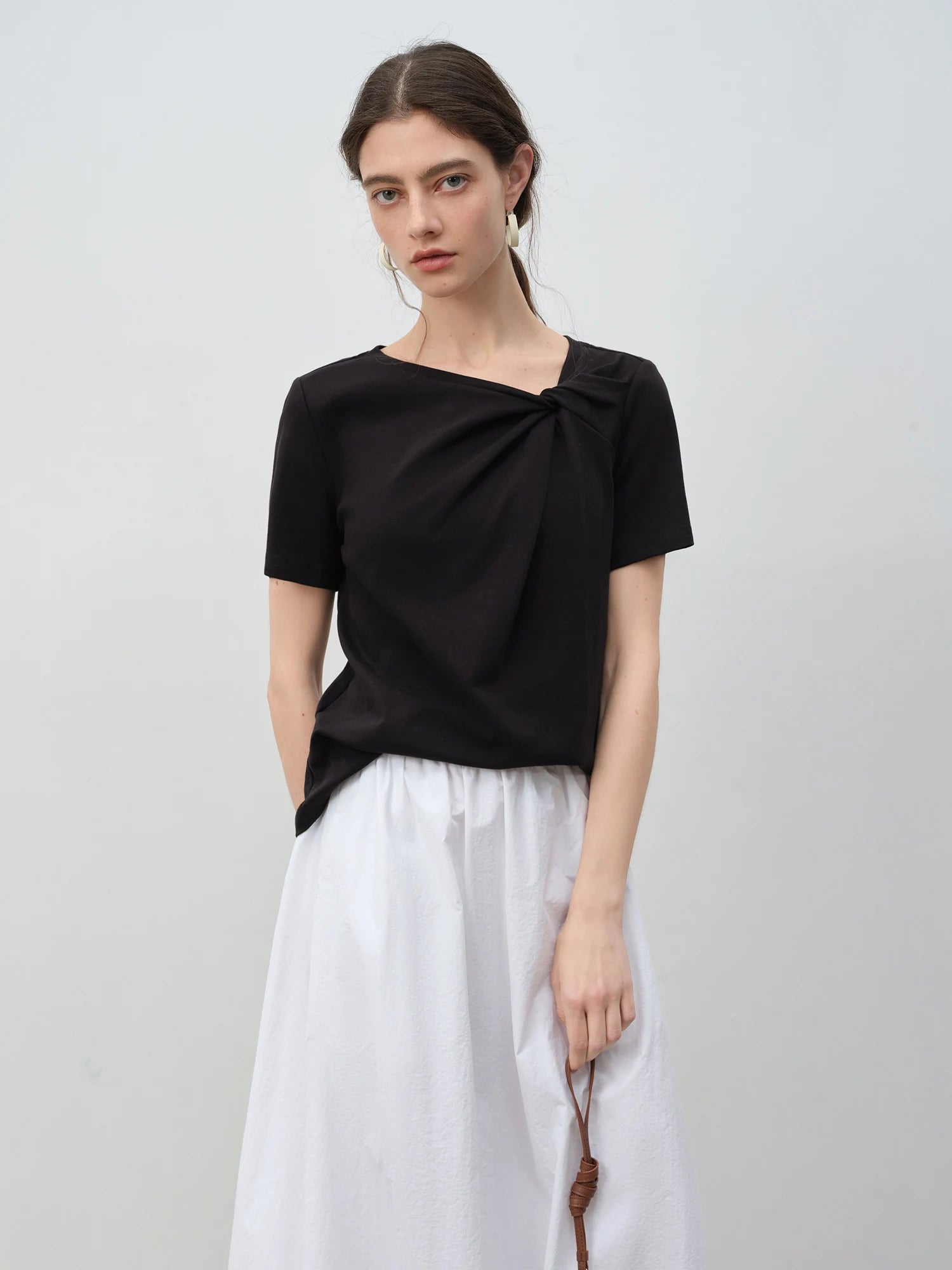 Asymmetric Neck 100% Cotton Casual Summer Tee