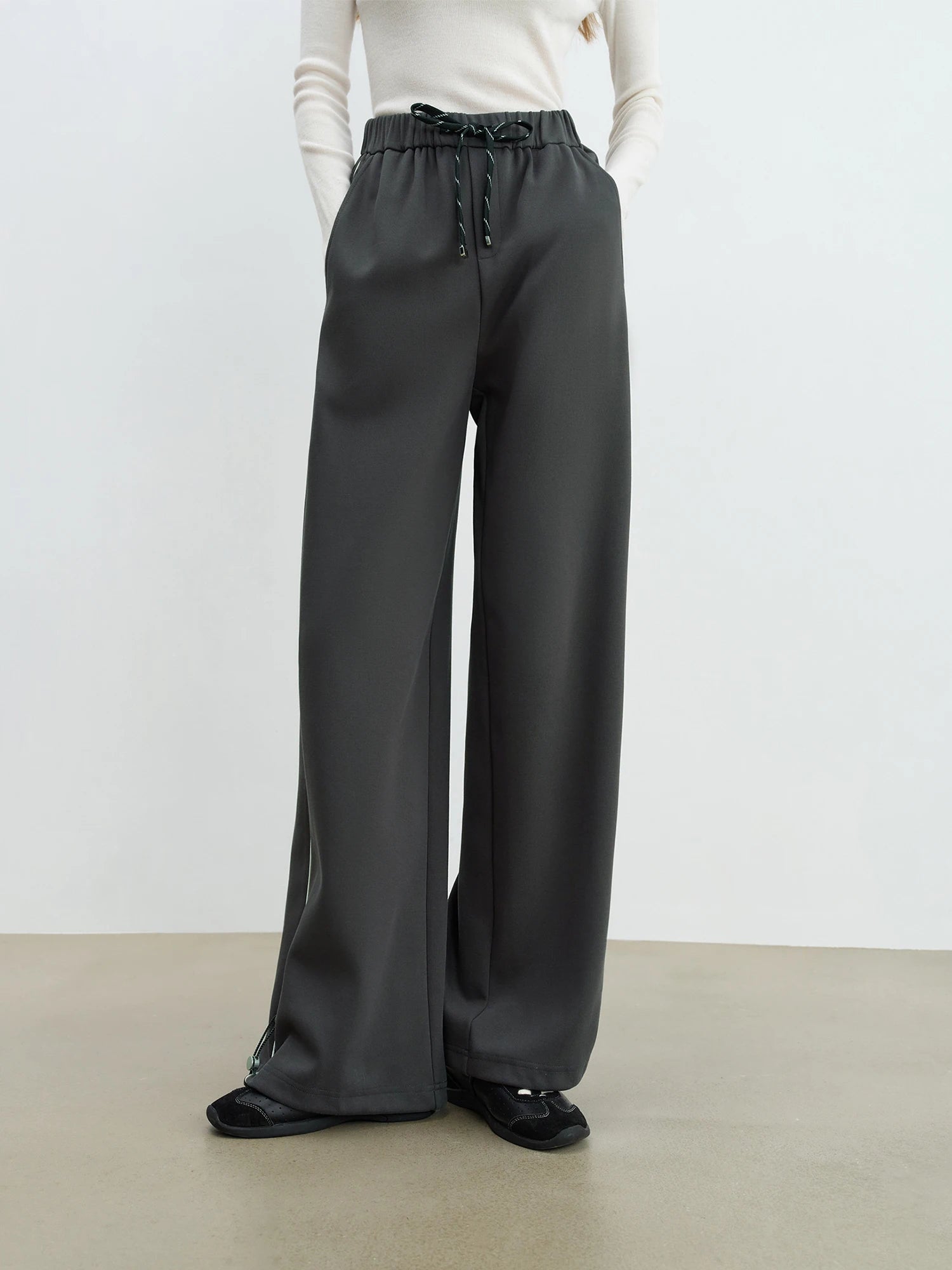 Stand Collar Zip-Up Casual Two-Piece Set with High Waist Pants
