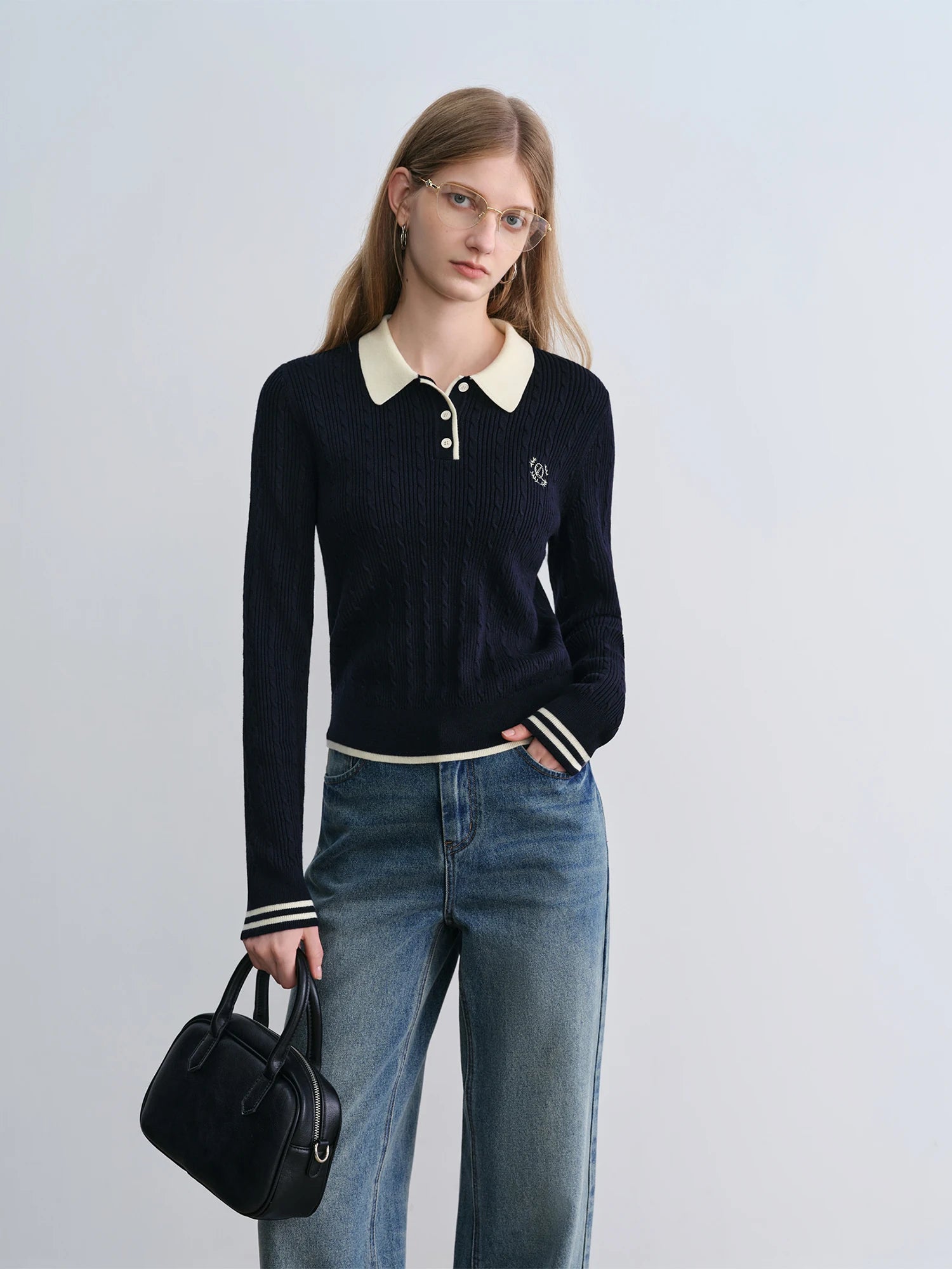 Structured Knit Polo Collar Button Top