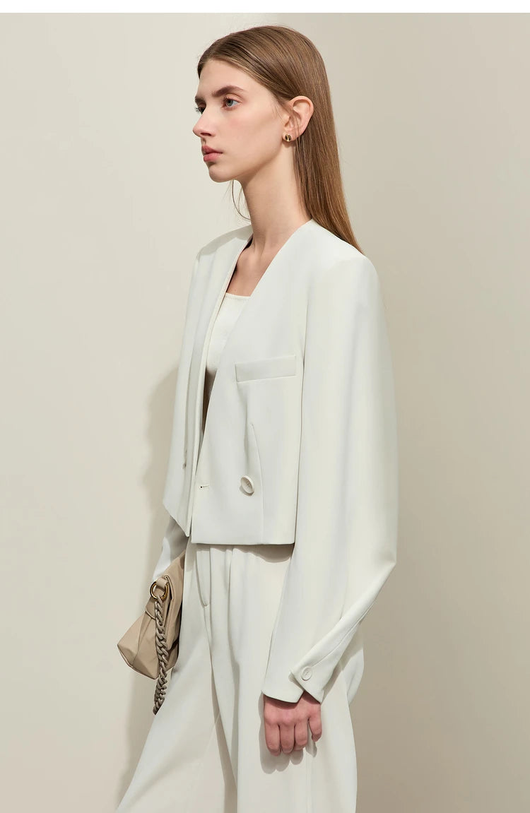 Loose Fit V-Neck Blazer and Wide Leg Pant Set