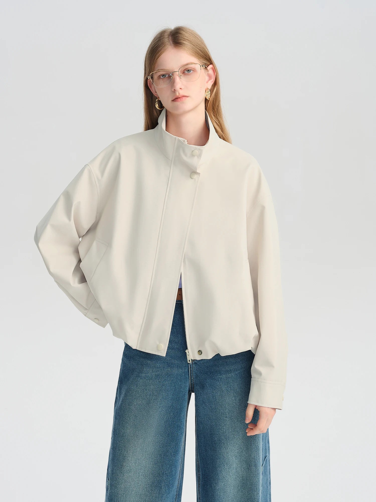 Turtleneck Slim Casual Zip-Detail Office Jacket