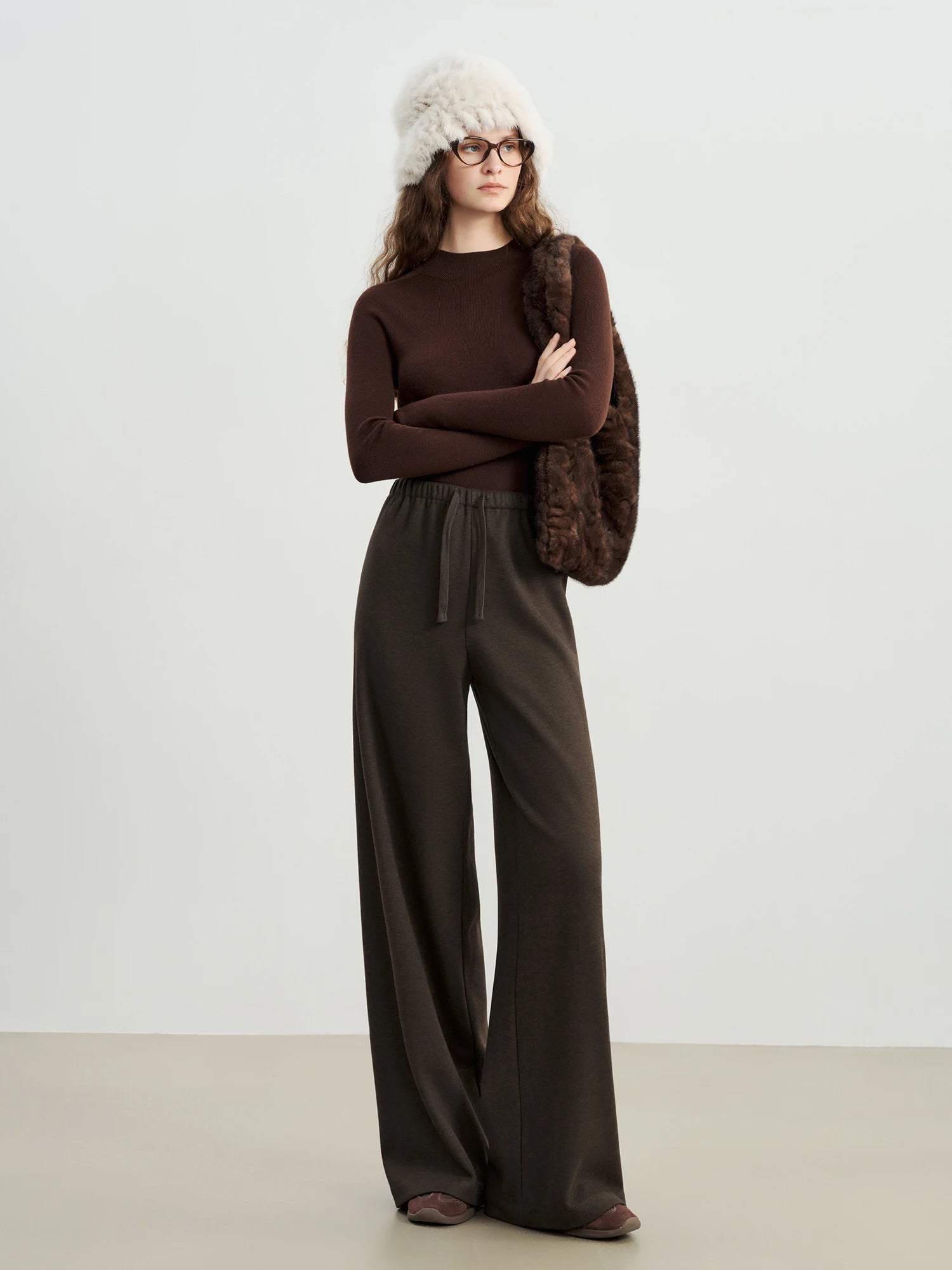 High-Waist Straight Floor-Length Casual Pants