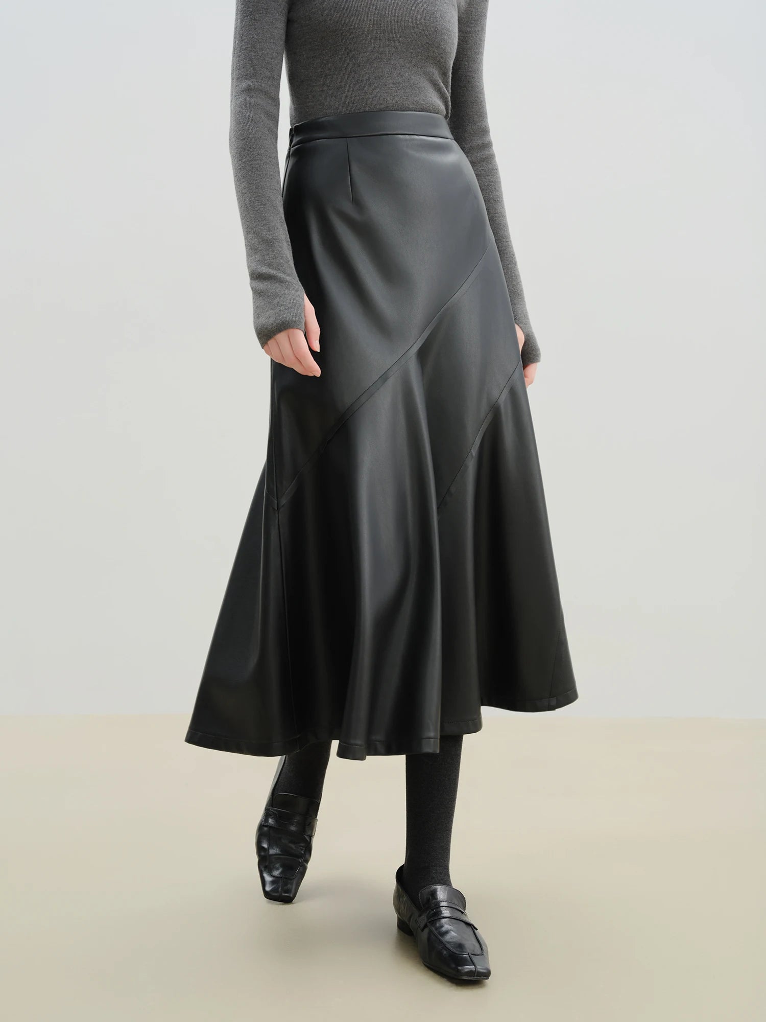 PU Coated Empire Waist A-Line Mid-Calf Casual Dress