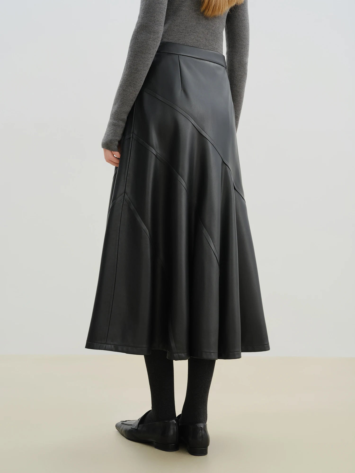 PU Coated Empire Waist A-Line Mid-Calf Casual Dress
