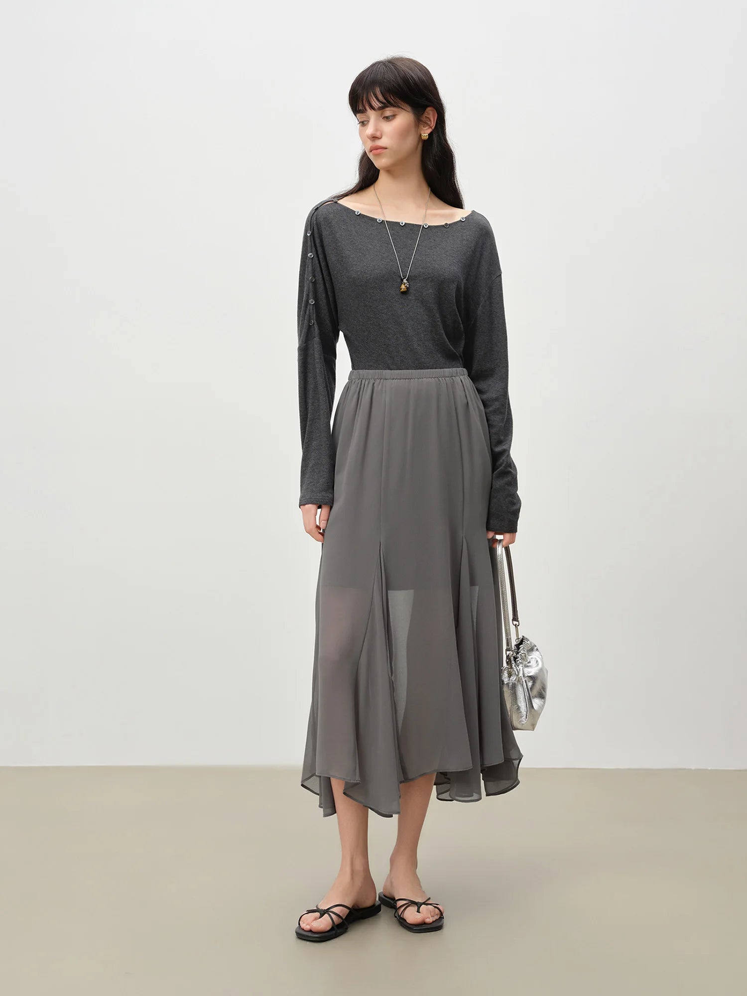 Mid-Calf A-Line Office Casual Skirt