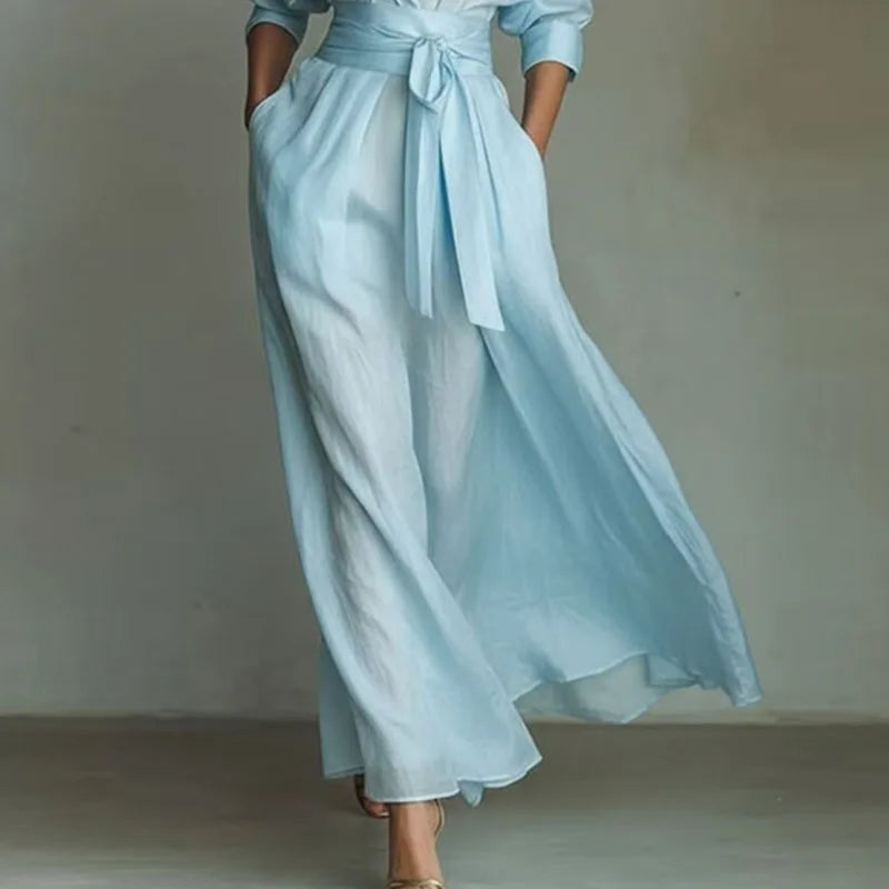 Elegant Turn-Down Collar A-Line Midi Dress