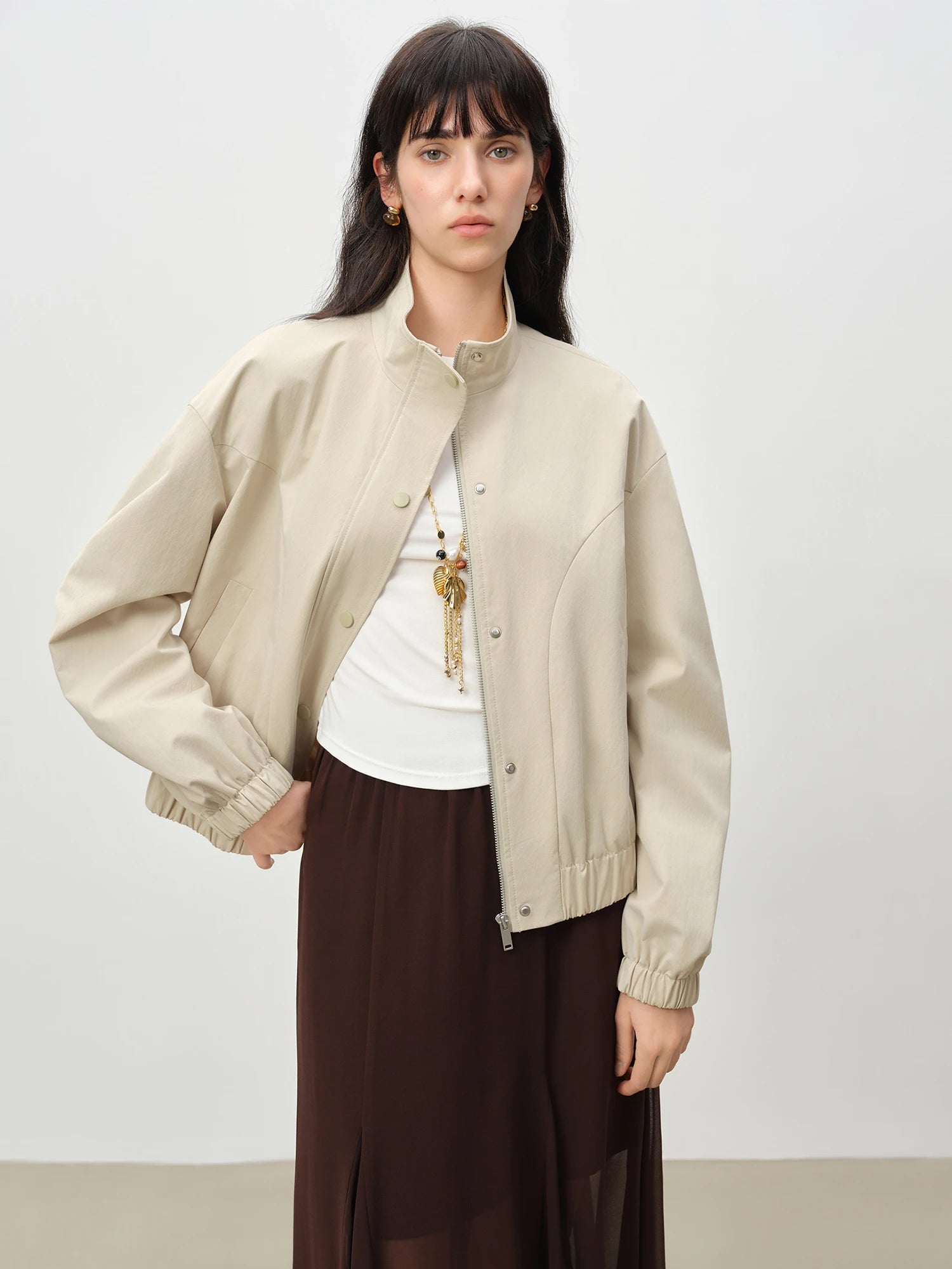 Modern Stand Collar Cotton Blend Jacket