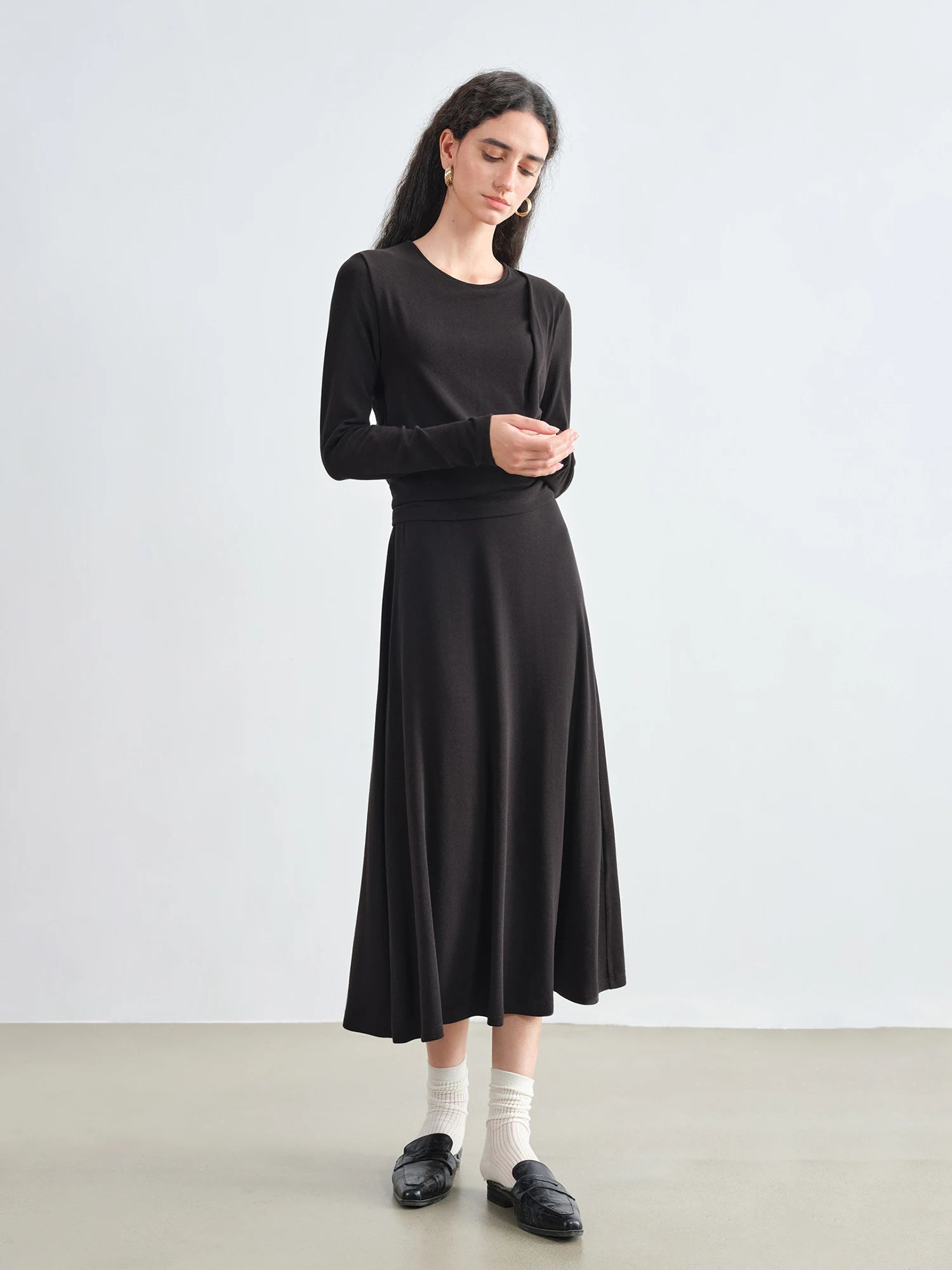 Long Sleeve A-Line Casual Maxi Dress