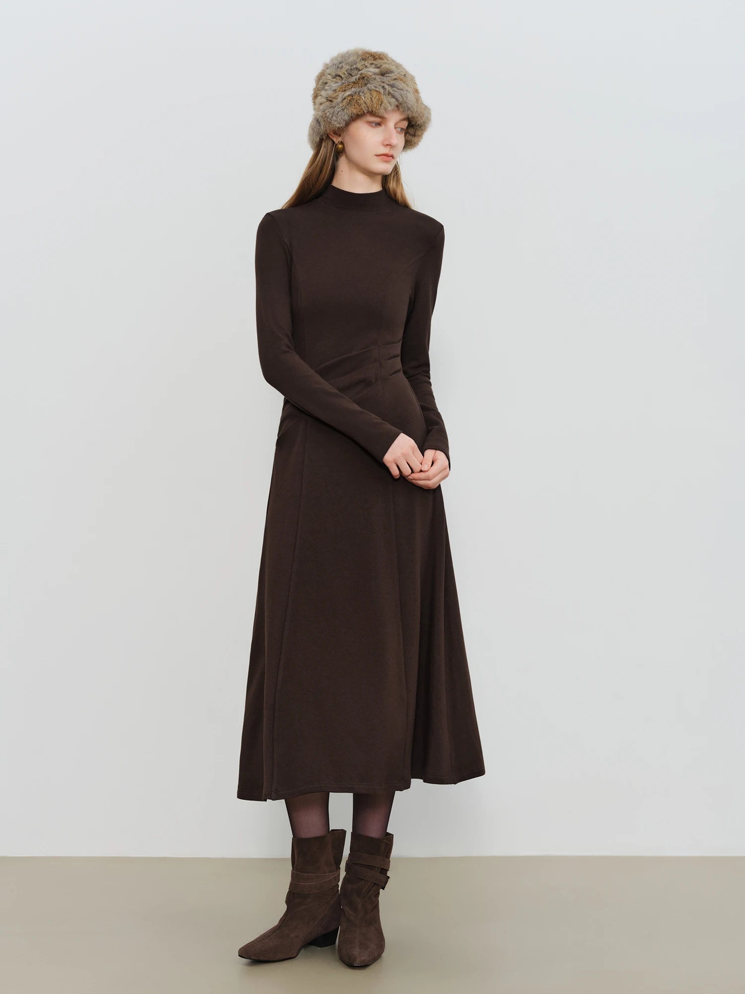 Elegant Slim Fit O-Neck Mid-Calf Pencil Dress