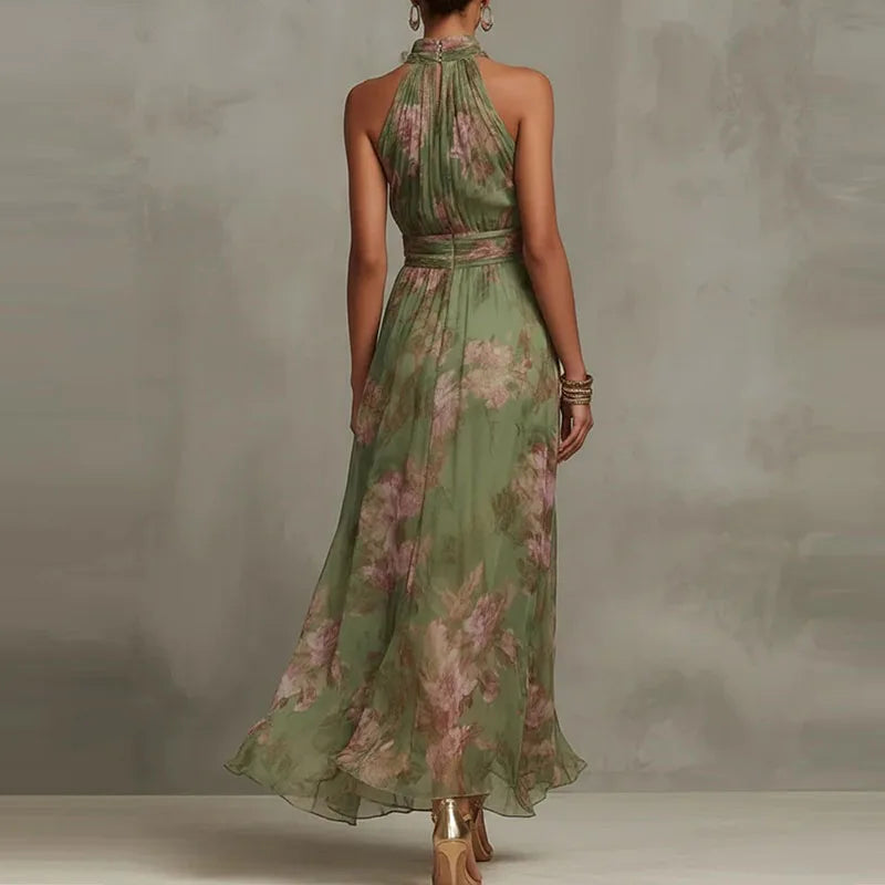 Elegant Floral Halter Maxi Dress for Women