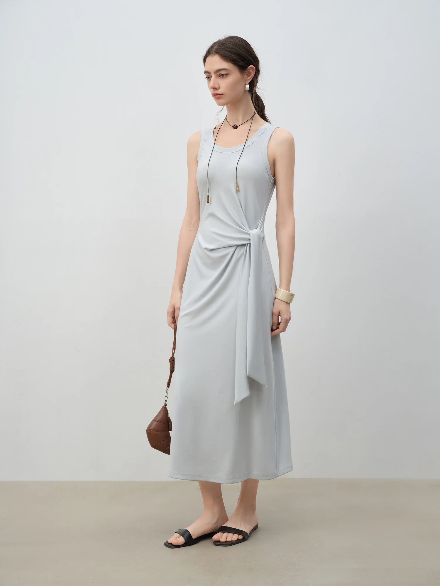 High-Stretch Lyocell Sleeveless A-Line Ankle-Length Dress