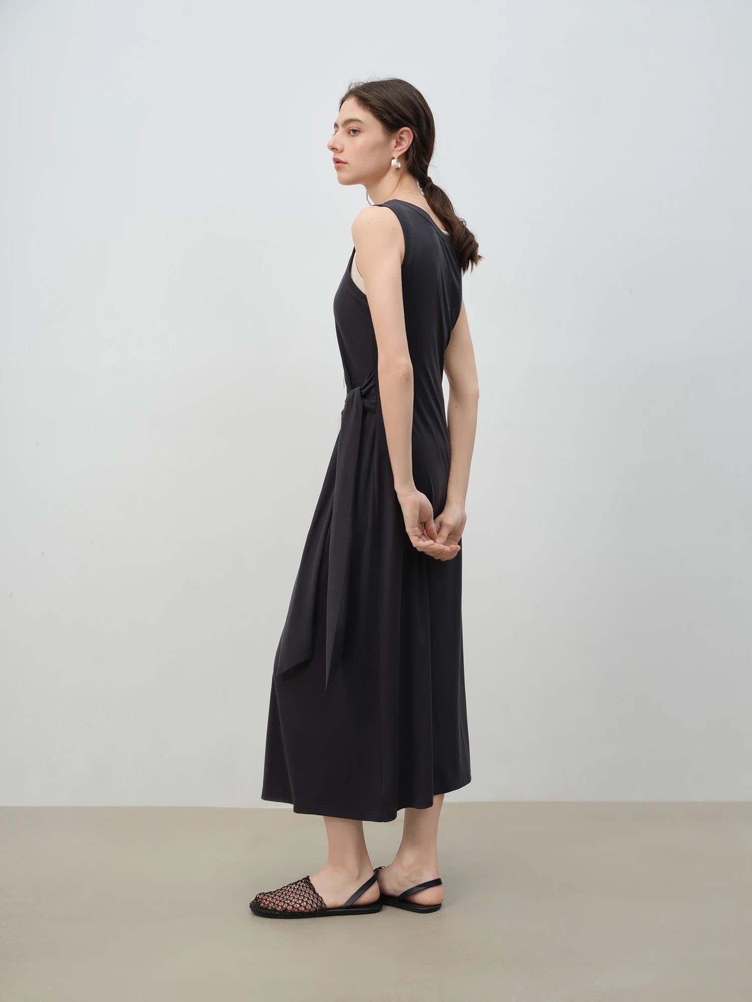 High-Stretch Lyocell Sleeveless A-Line Ankle-Length Dress