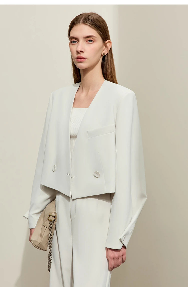 Loose Fit V-Neck Blazer and Wide Leg Pant Set