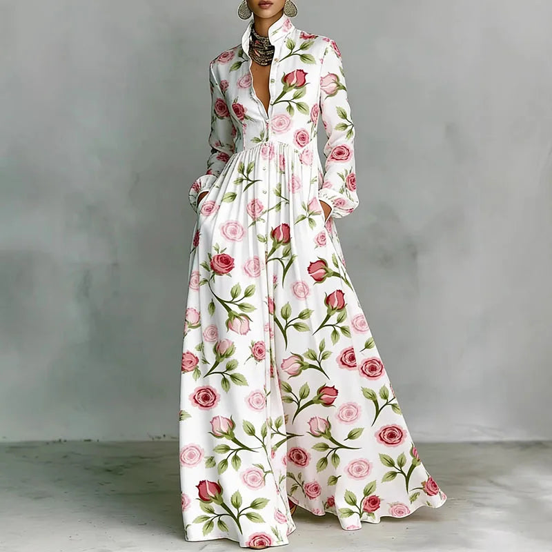 Elegant Printed Ankle-Length A-Line Maxi Dress