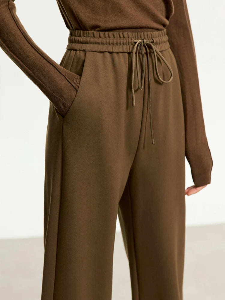 Wide Leg Pleated Drawstring Casual Pants