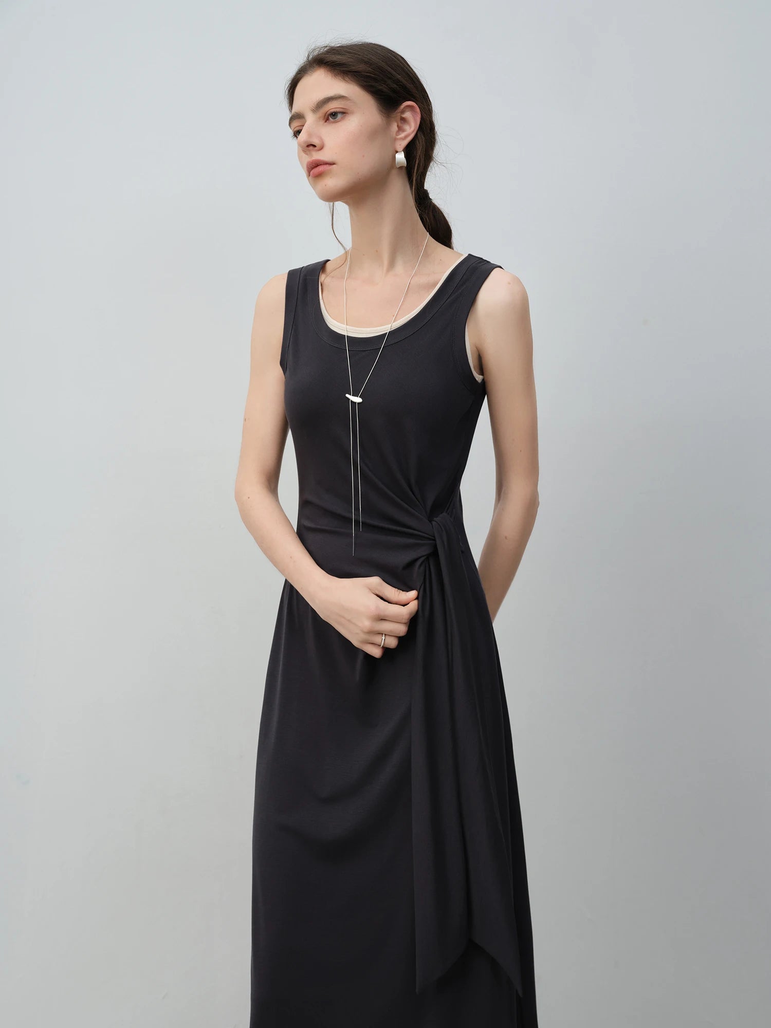 High-Stretch Lyocell Sleeveless A-Line Ankle-Length Dress