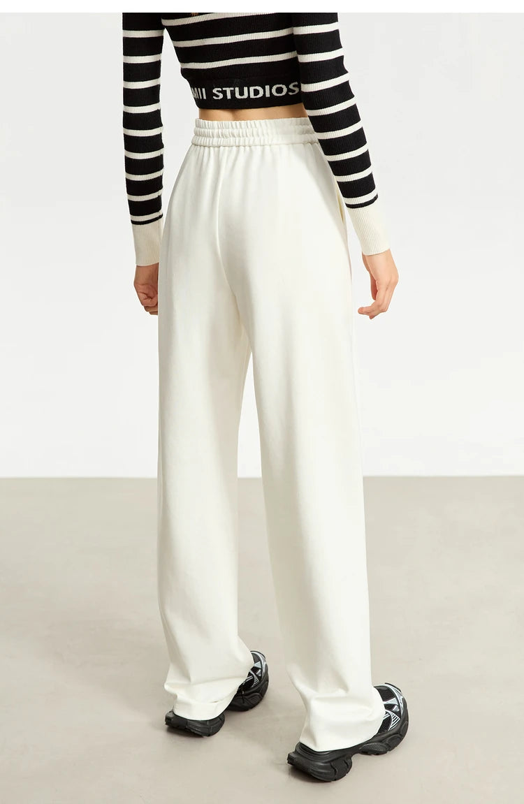 Wide Leg Pleated Drawstring Casual Pants