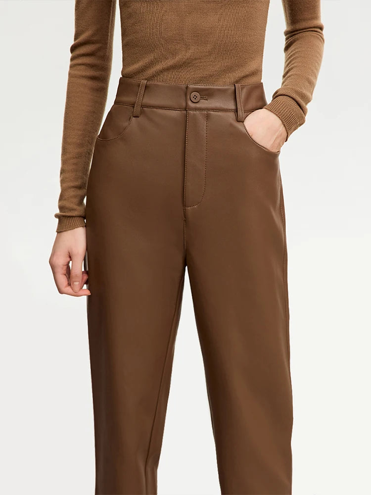 Straight Fit Faux Leather Ankle-Length Pants
