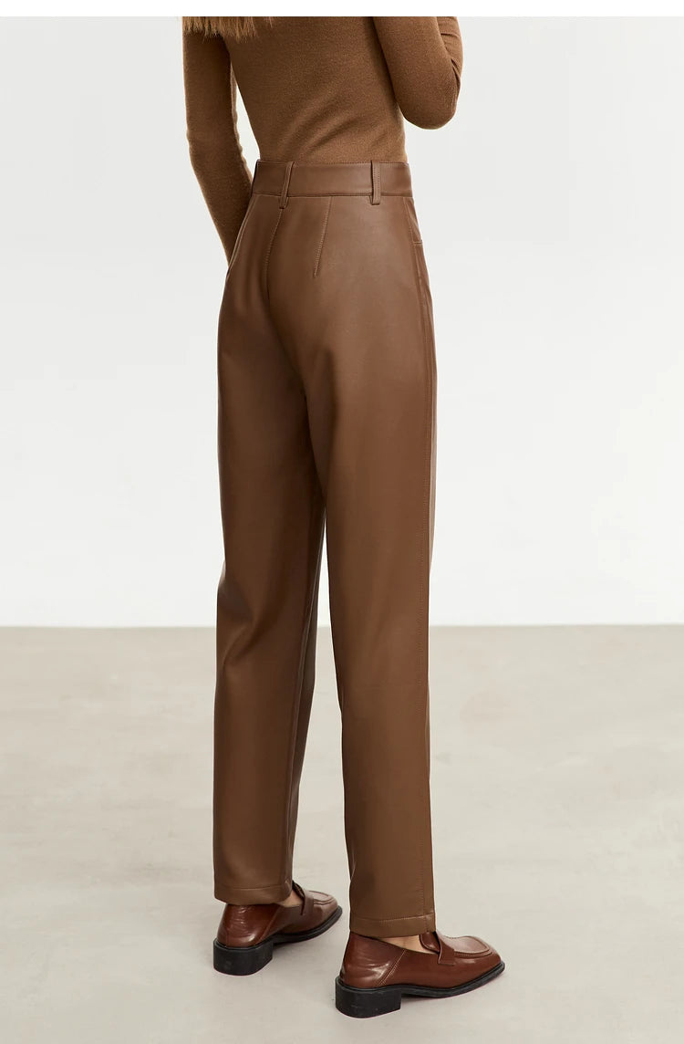 Straight Fit Faux Leather Ankle-Length Pants