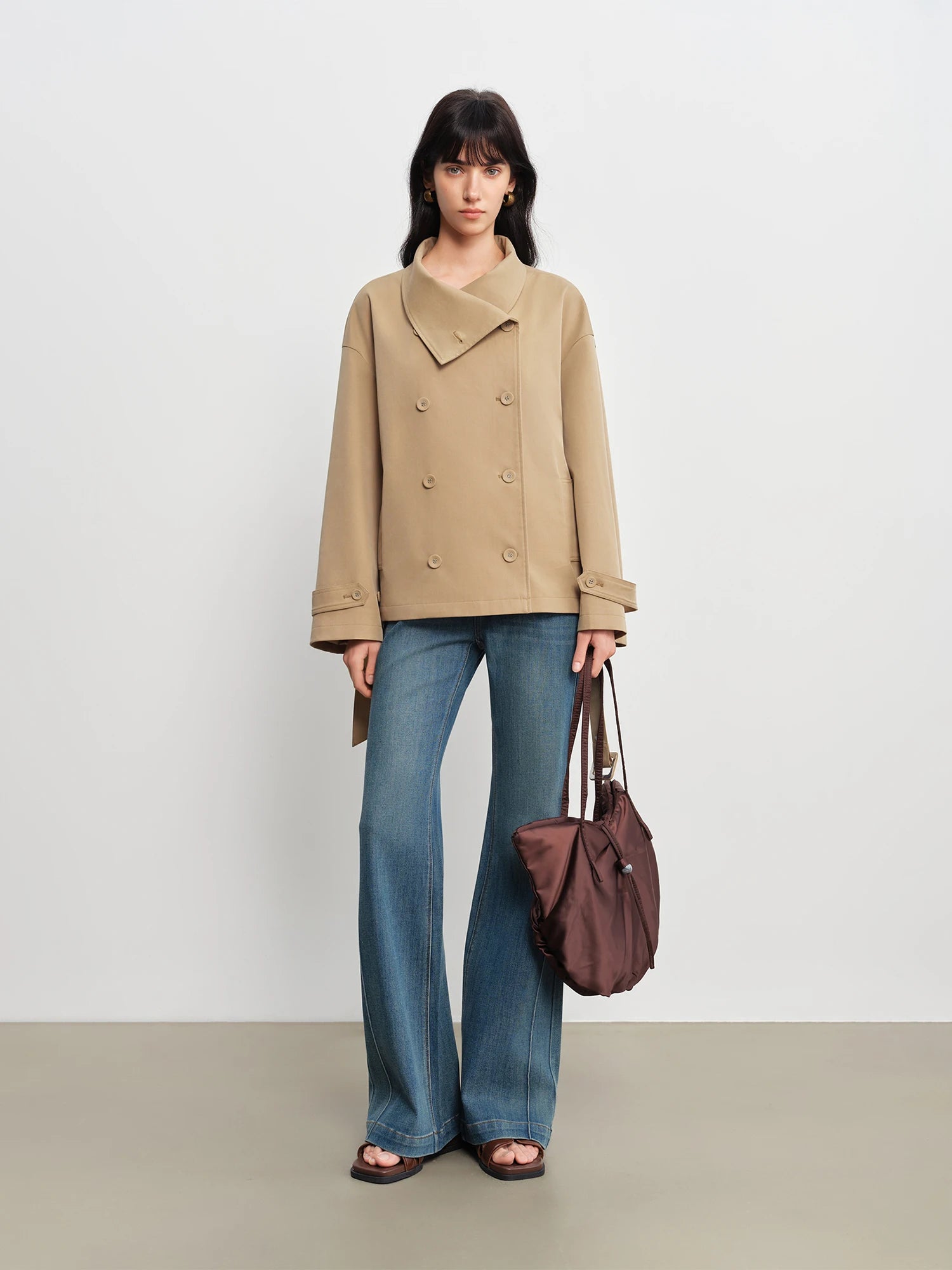 Short Vintage-Inspired Stand Collar Lightweight Trench Jacket