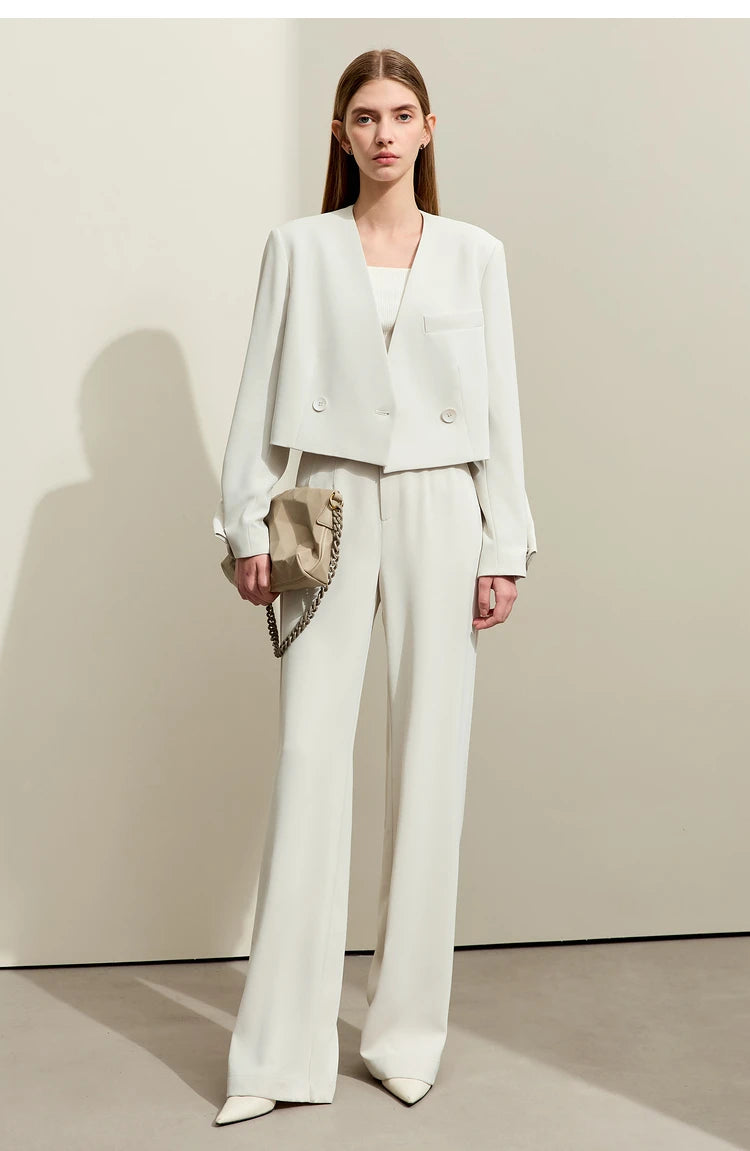 Loose Fit V-Neck Blazer and Wide Leg Pant Set