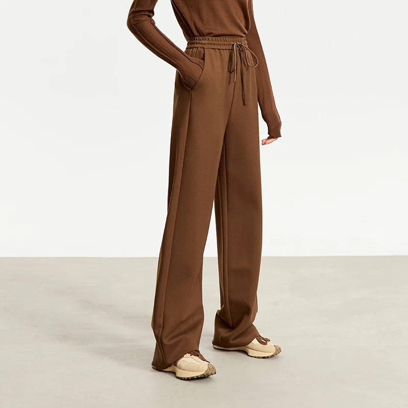 Wide Leg Pleated Drawstring Casual Pants