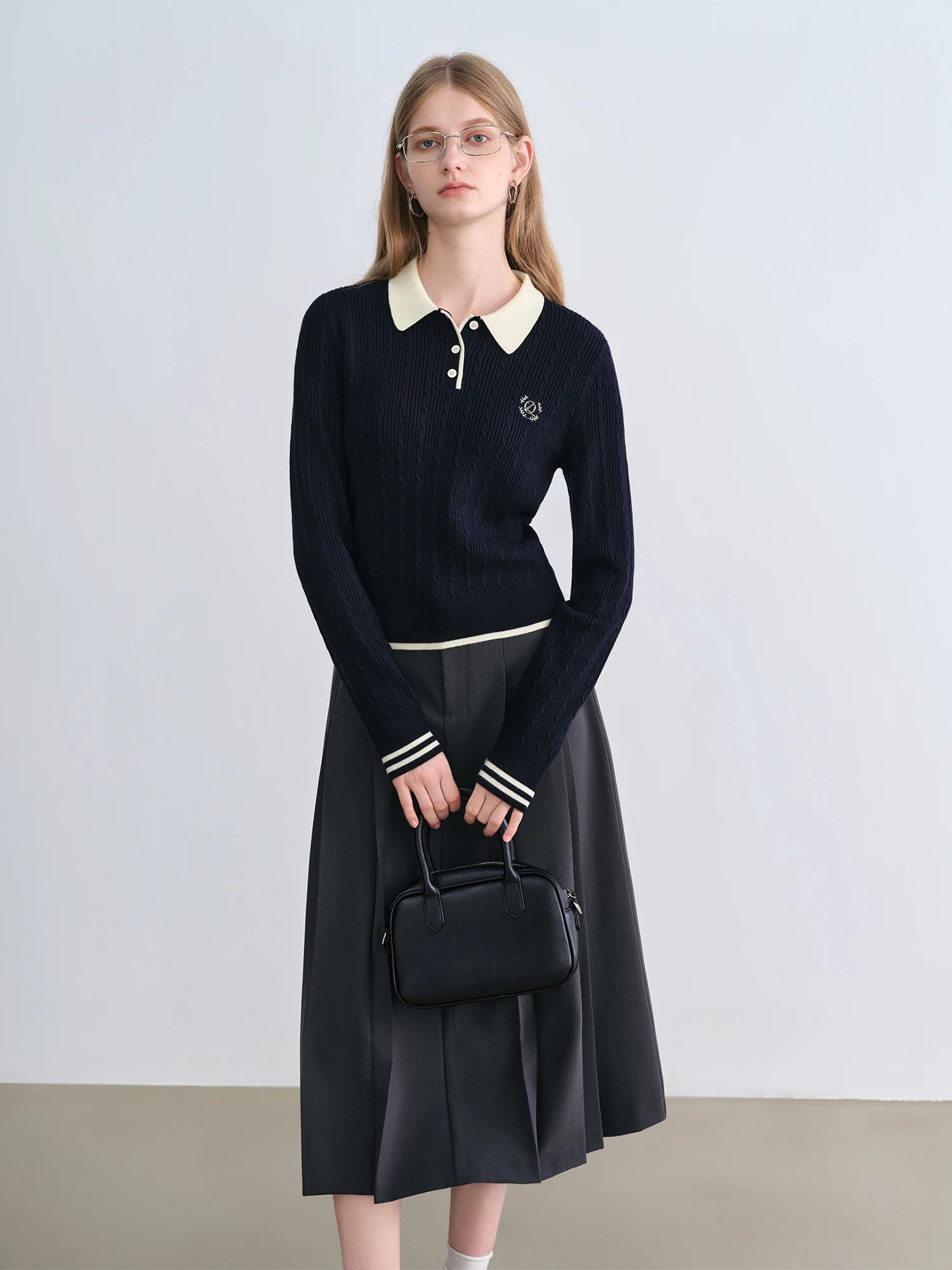 Structured Knit Polo Collar Button Top