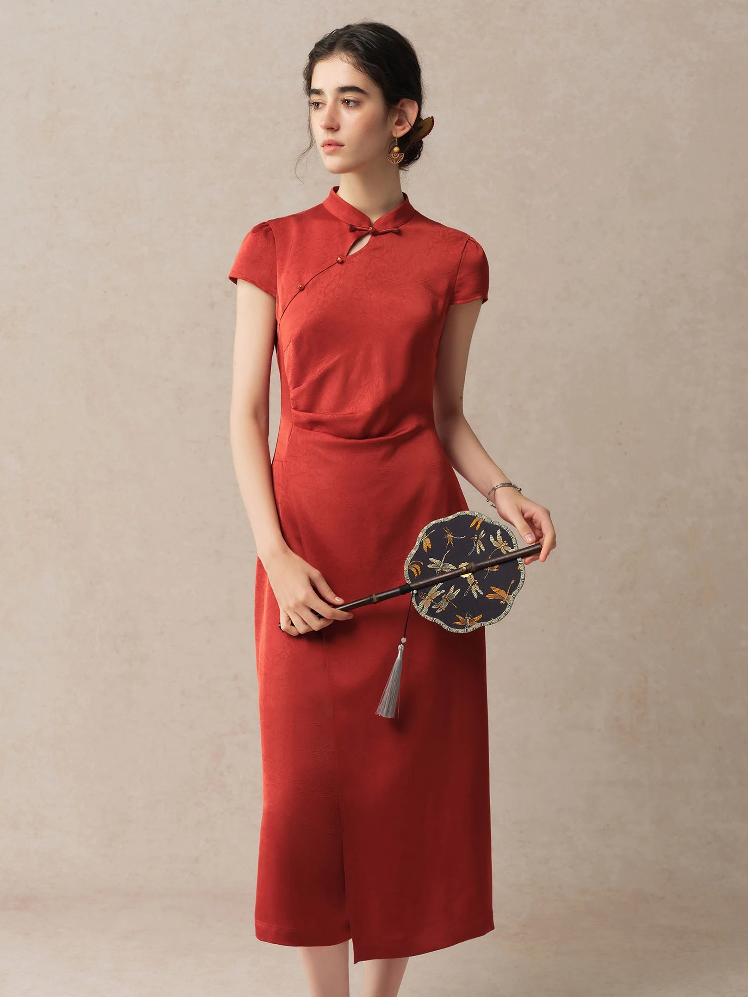 Stand Collar A-Line Mid-Calf Fashionable Summer Dress