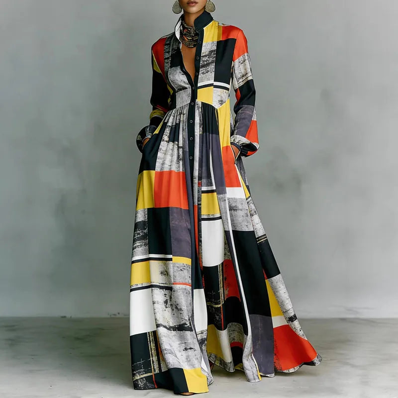 Elegant Printed Ankle-Length A-Line Maxi Dress