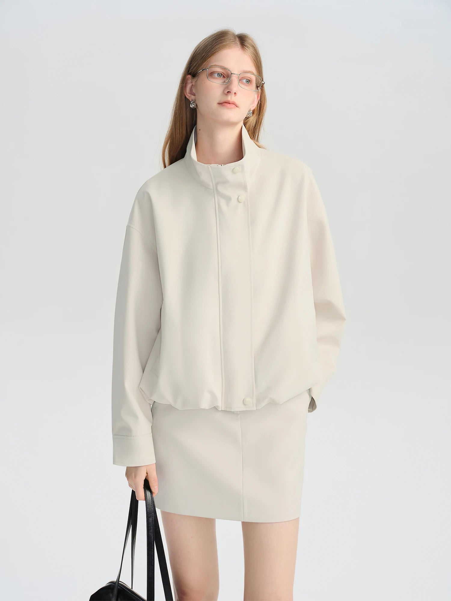 Turtleneck Slim Casual Zip-Detail Office Jacket