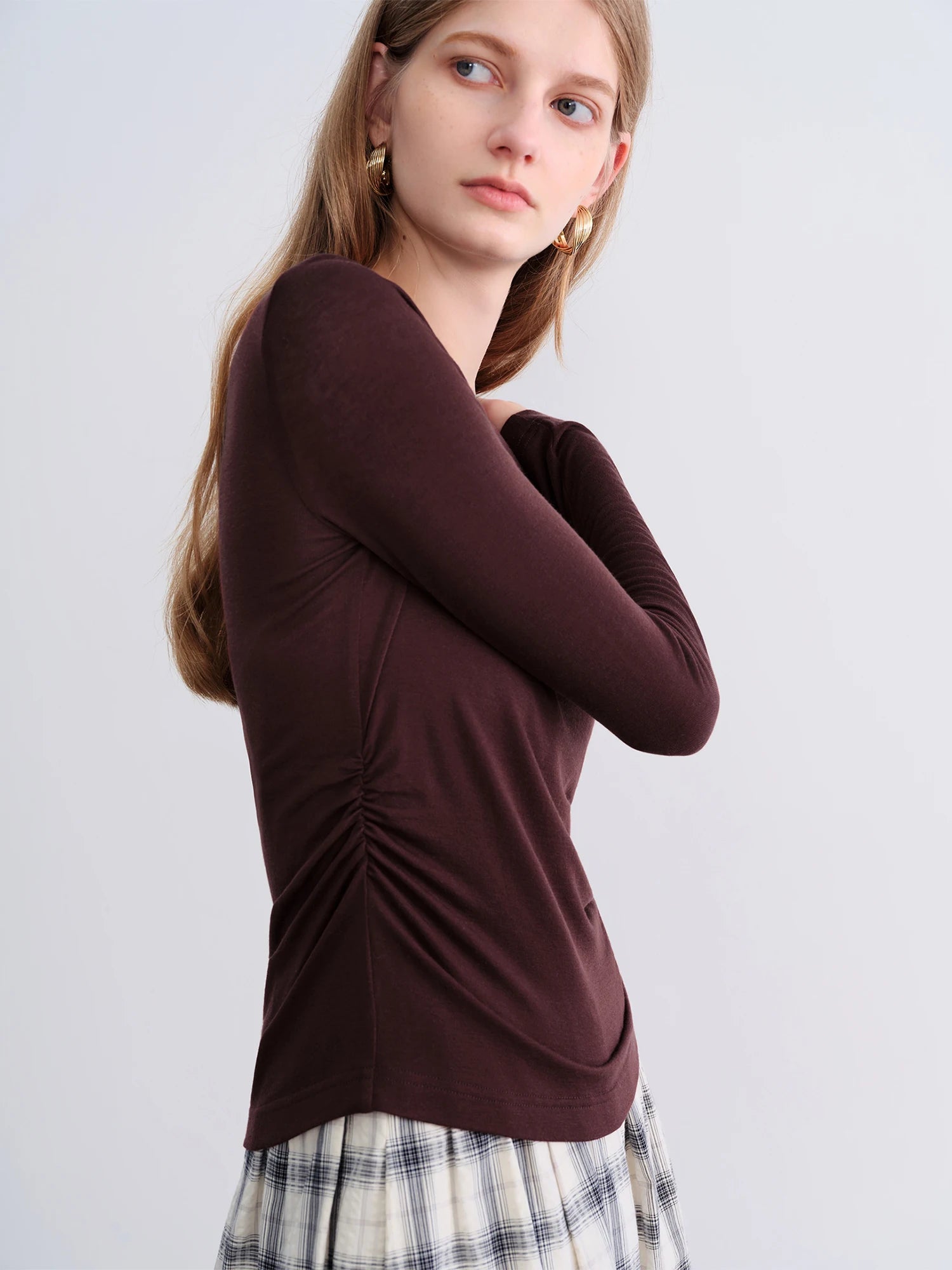 O-Neck Long Sleeve Lyocell Wool Blend Casual Office Top