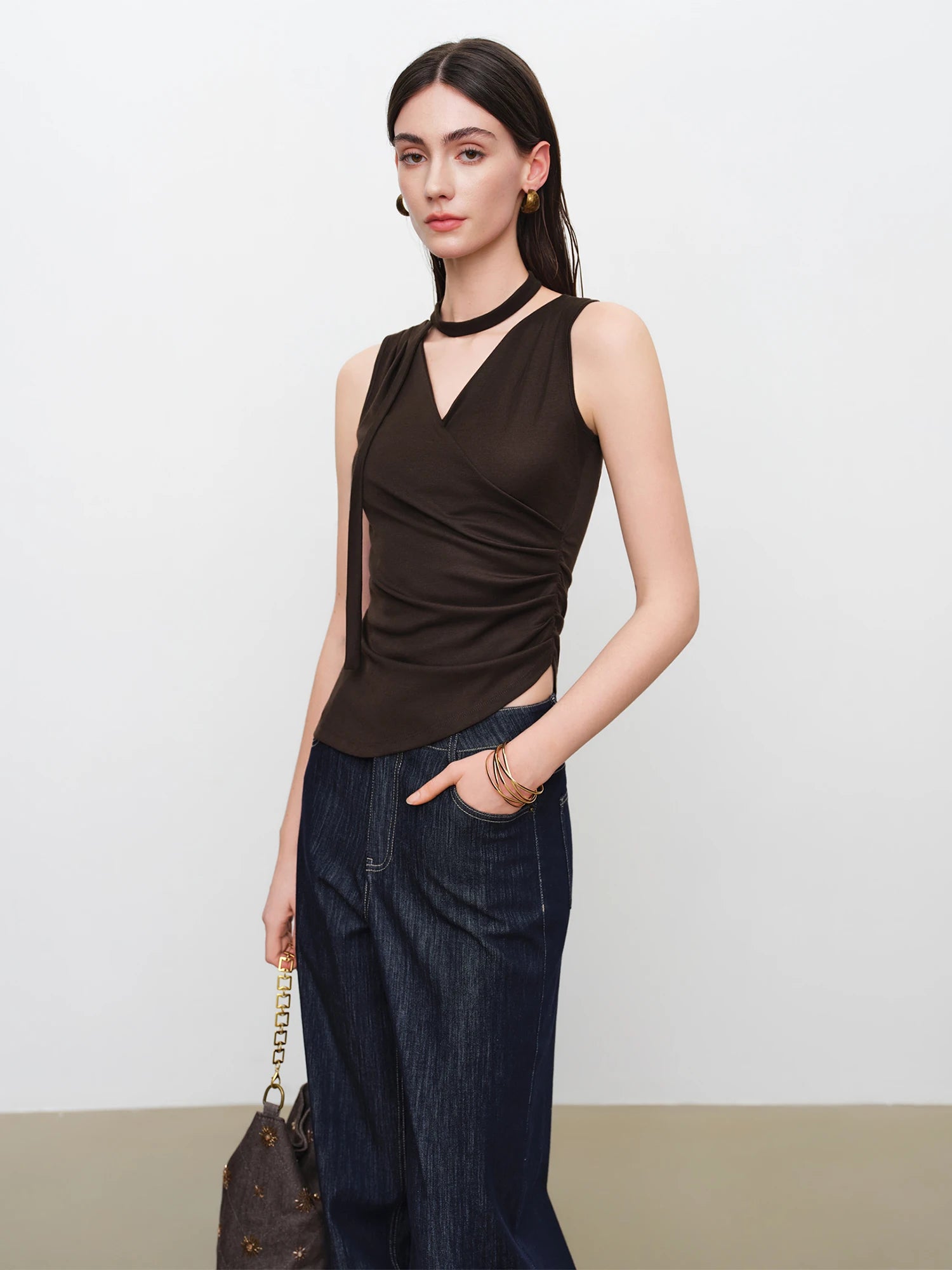 High-Waist Elastic Straight Full-Length Casual Pants Set