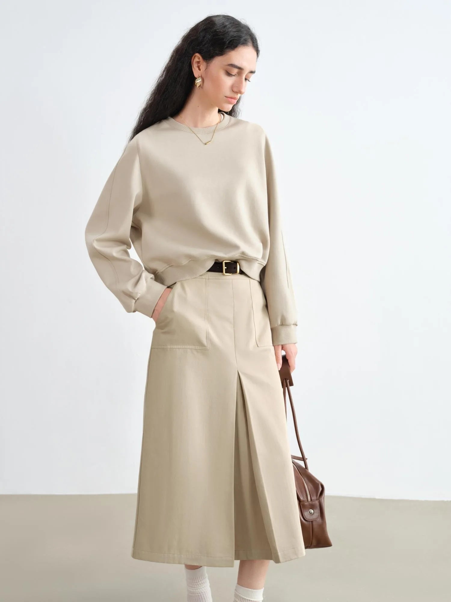 Loose Fit O-Neck Cotton Blend Pullover Sweater