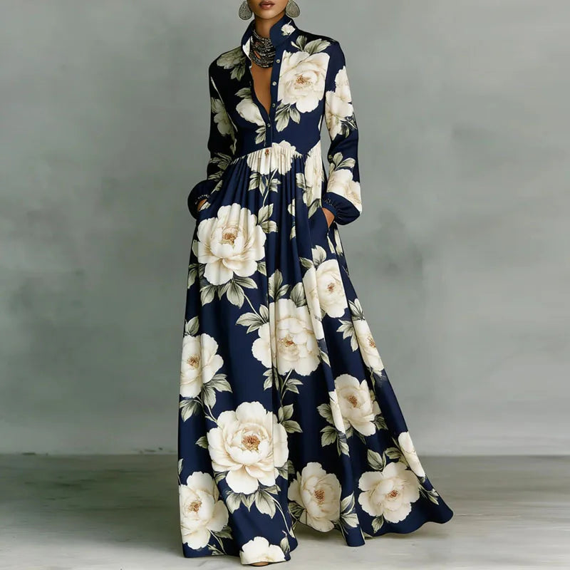 Elegant Printed Ankle-Length A-Line Maxi Dress