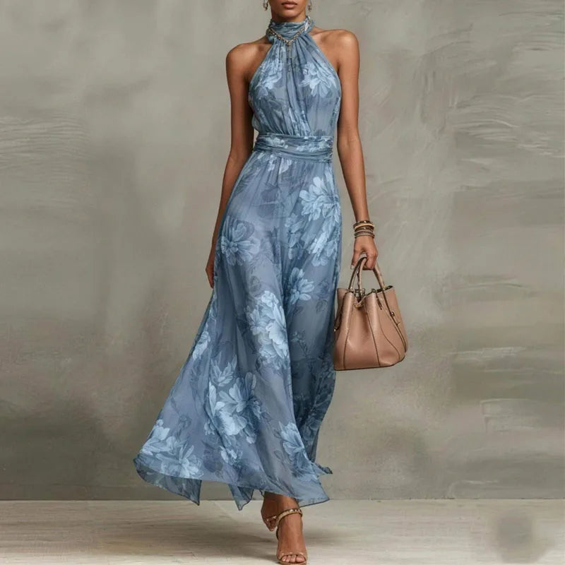 Elegant Floral Halter Maxi Dress for Women