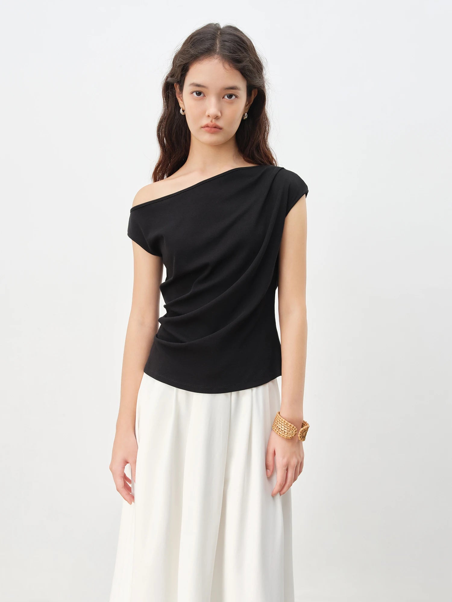 Skew Collar Slim Fit Cotton Stretch Casual Summer Tee