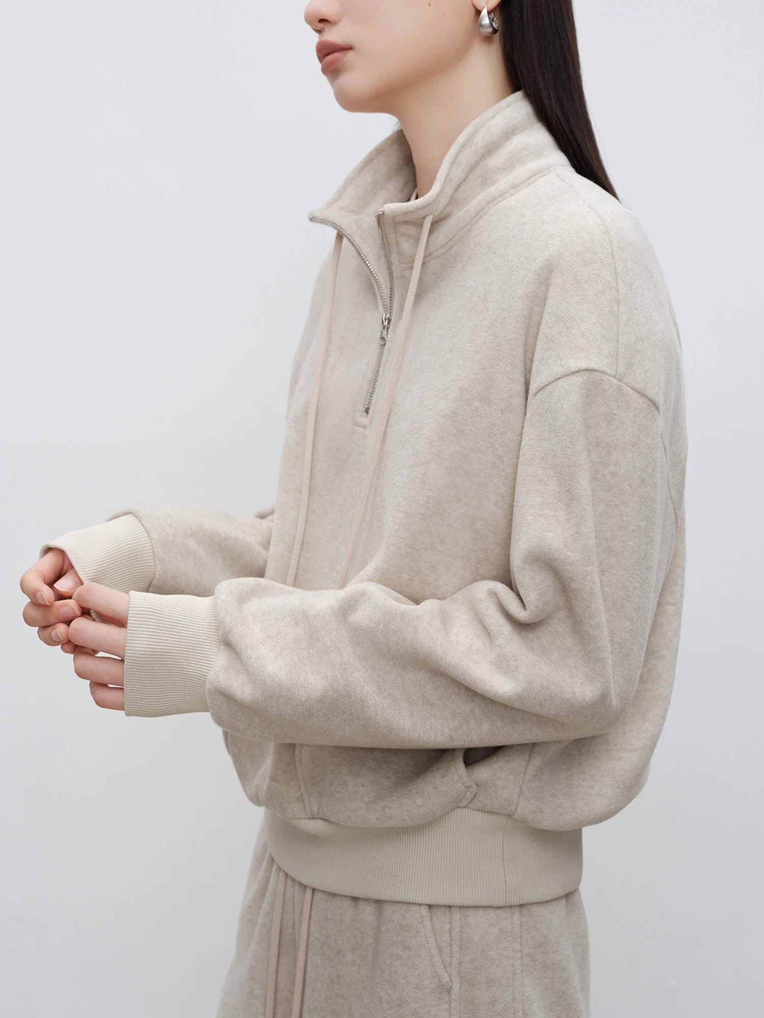 High-Waist Straight Fit Stand Collar Sports-Inspired Set