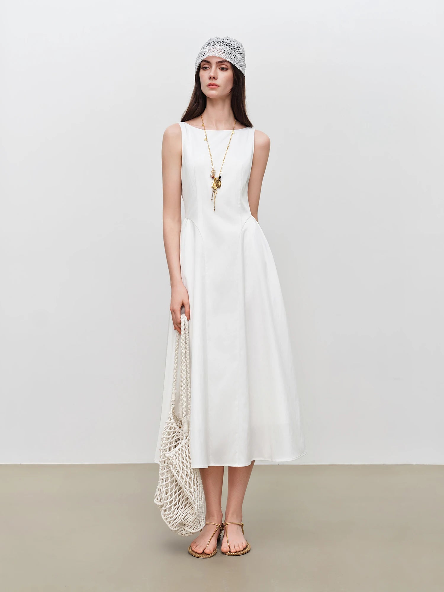 Classic A-Line Ankle-Length Sleeveless Dress