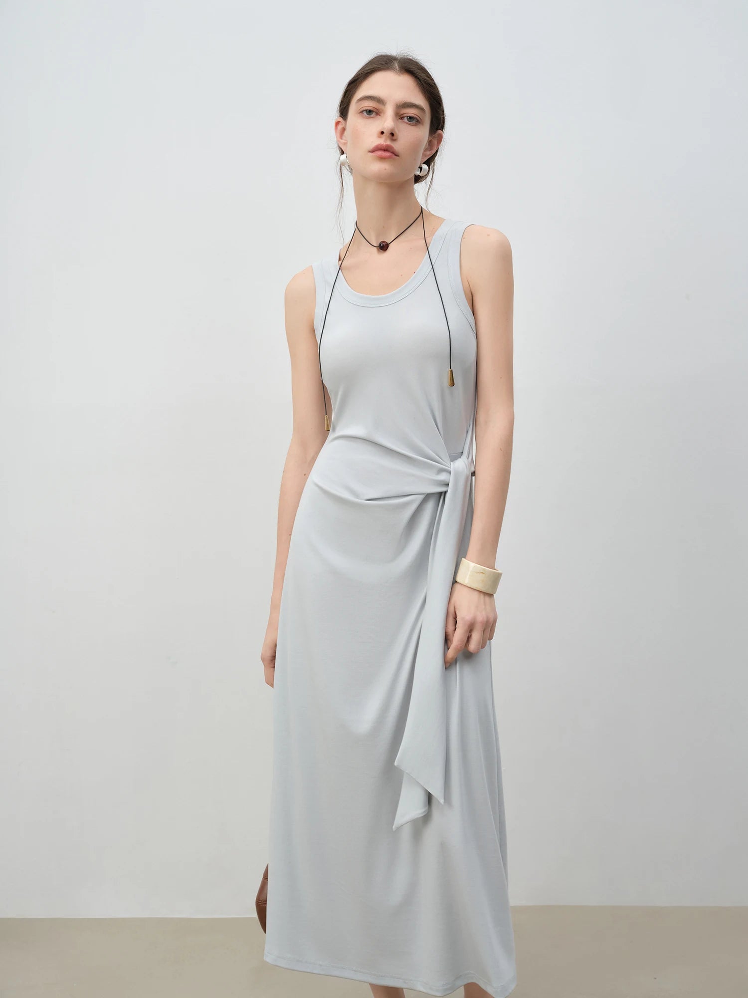 High-Stretch Lyocell Sleeveless A-Line Ankle-Length Dress