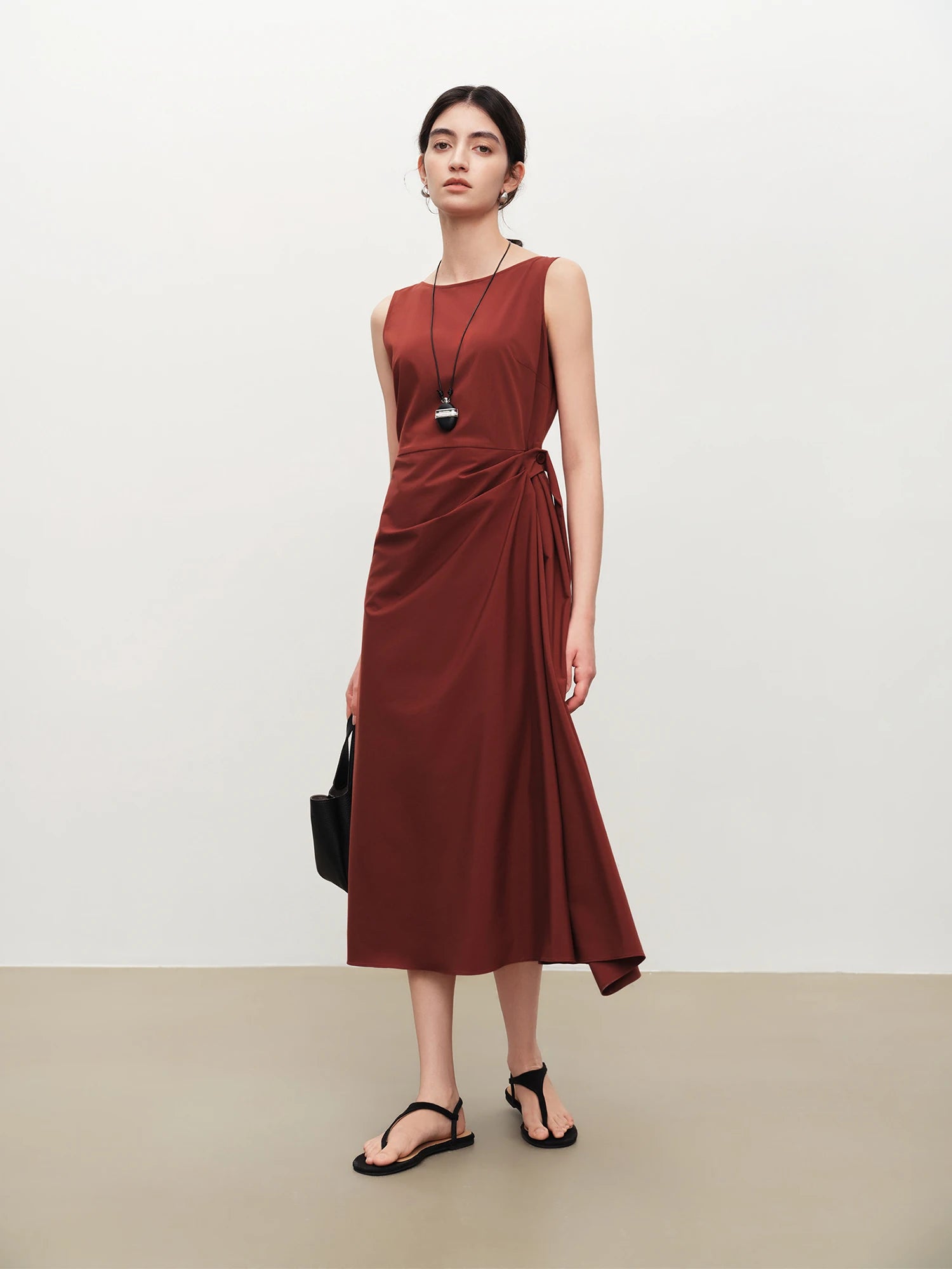Sleeveless Empire Waist A-Line Mid-Calf Jersey Dress