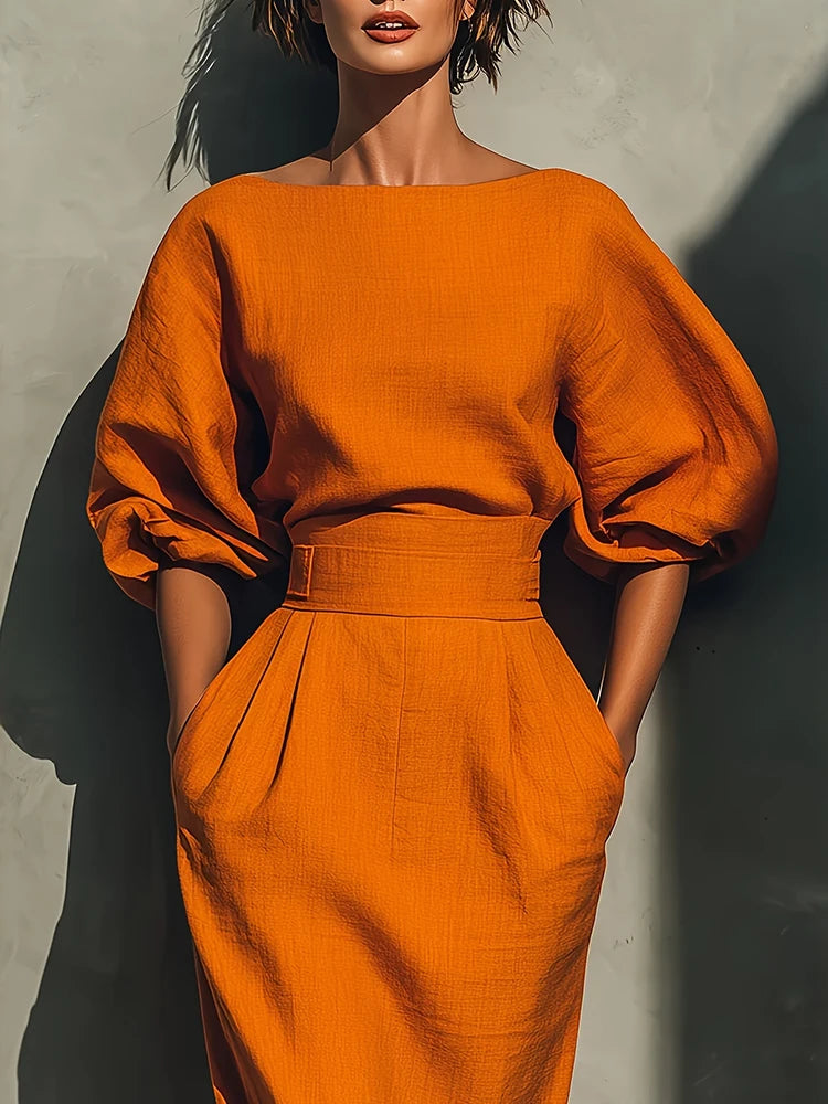 Elegant A-Line Long Sleeve Ankle-Length Dress