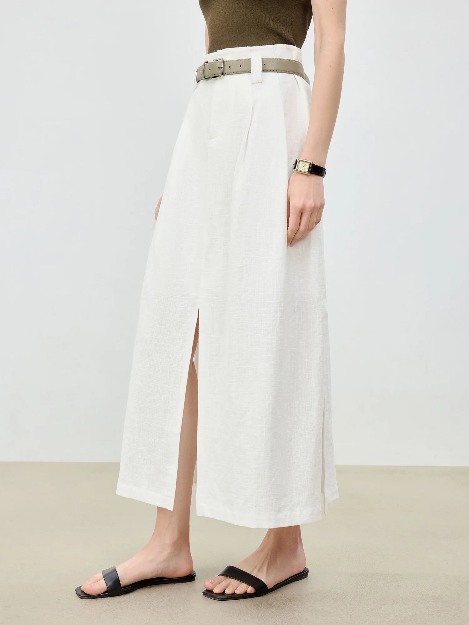 Ramie Cotton A-Line Midi Dress