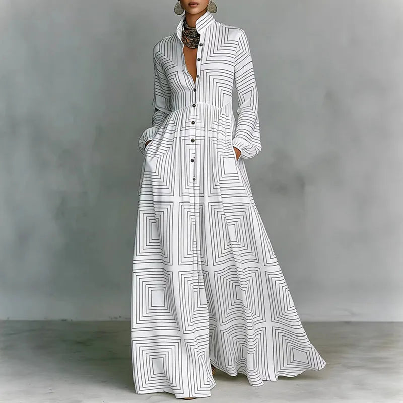 Elegant Printed Ankle-Length A-Line Maxi Dress