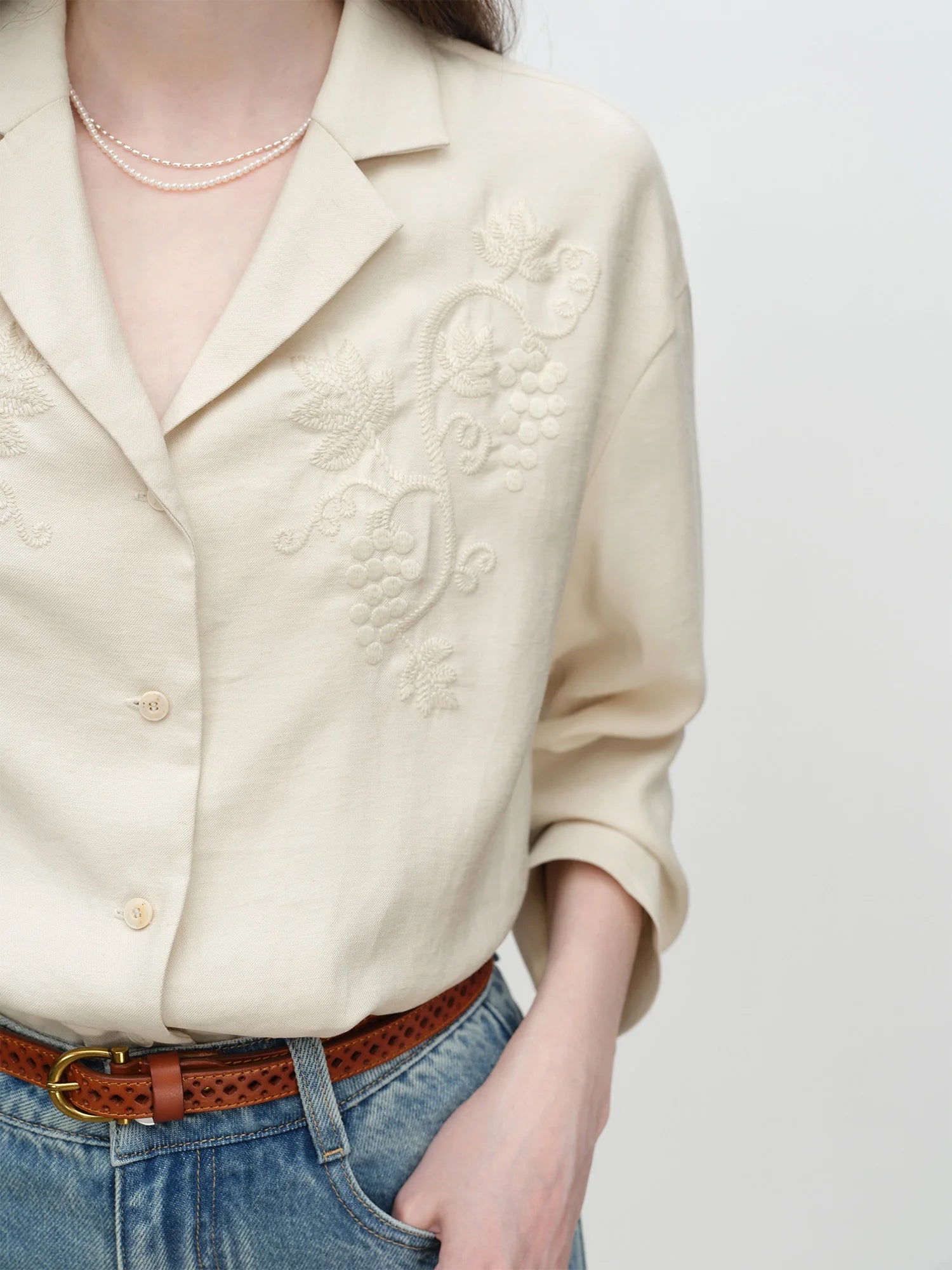 Casual Polo-Neck Single-Breasted Office Shirt