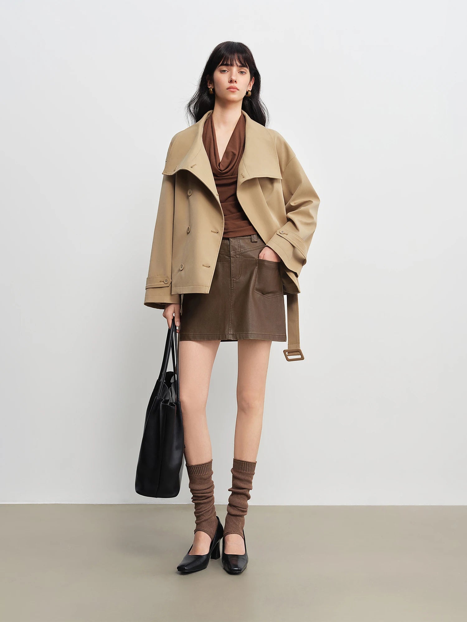 Short Vintage-Inspired Stand Collar Lightweight Trench Jacket