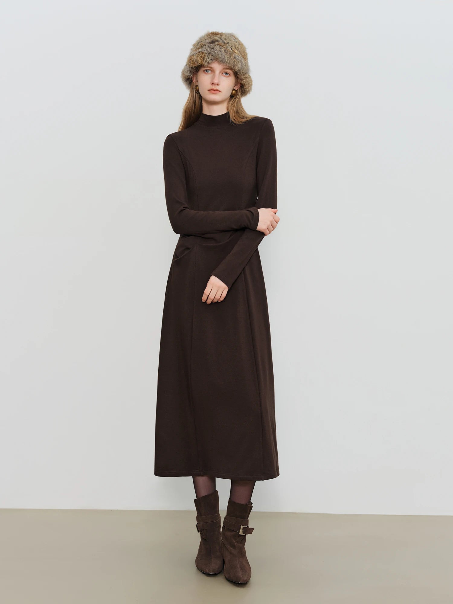Elegant Slim Fit O-Neck Mid-Calf Pencil Dress