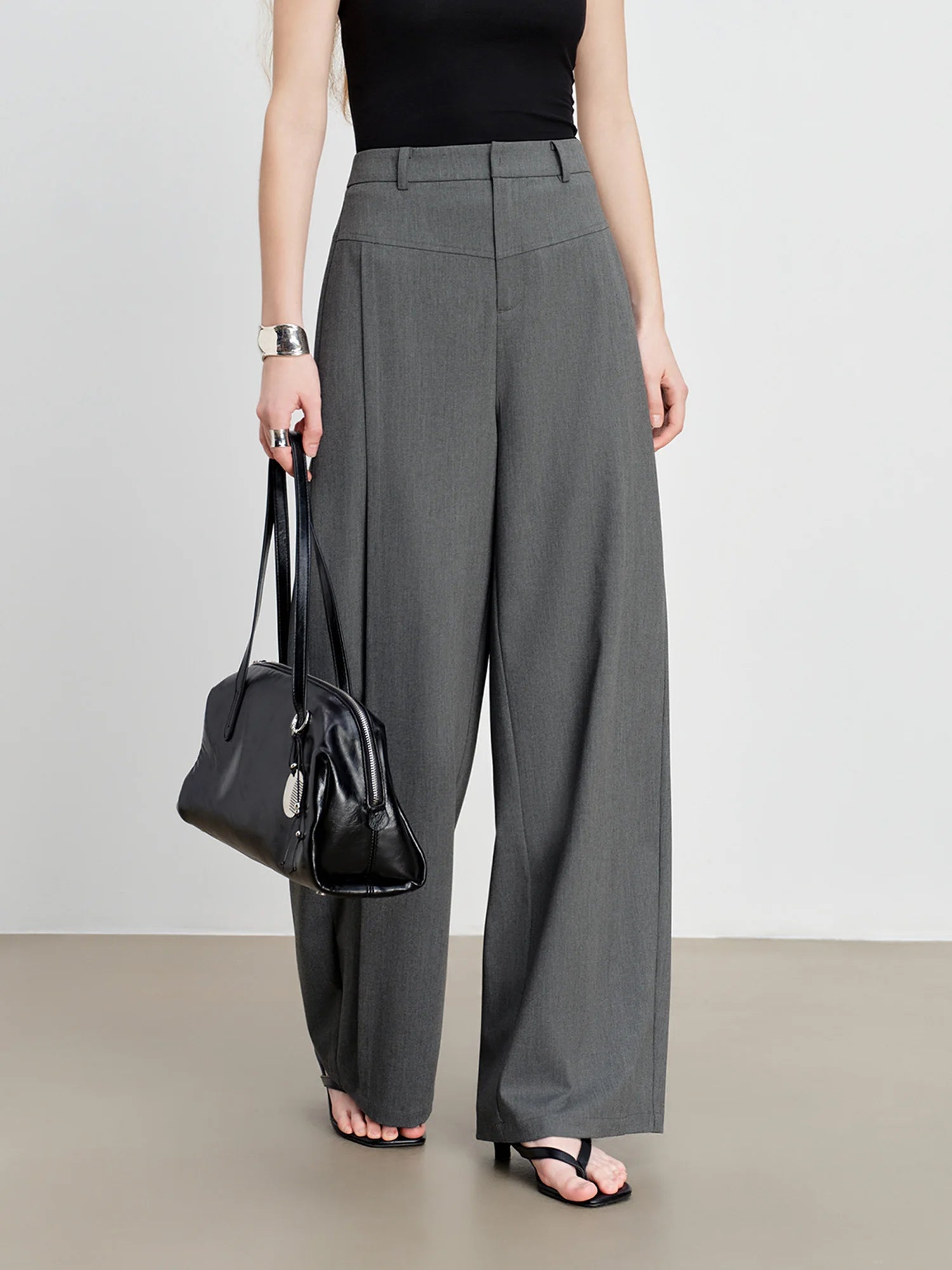 High-Waist Straight Floor-Length Casual Wide-Leg Pants