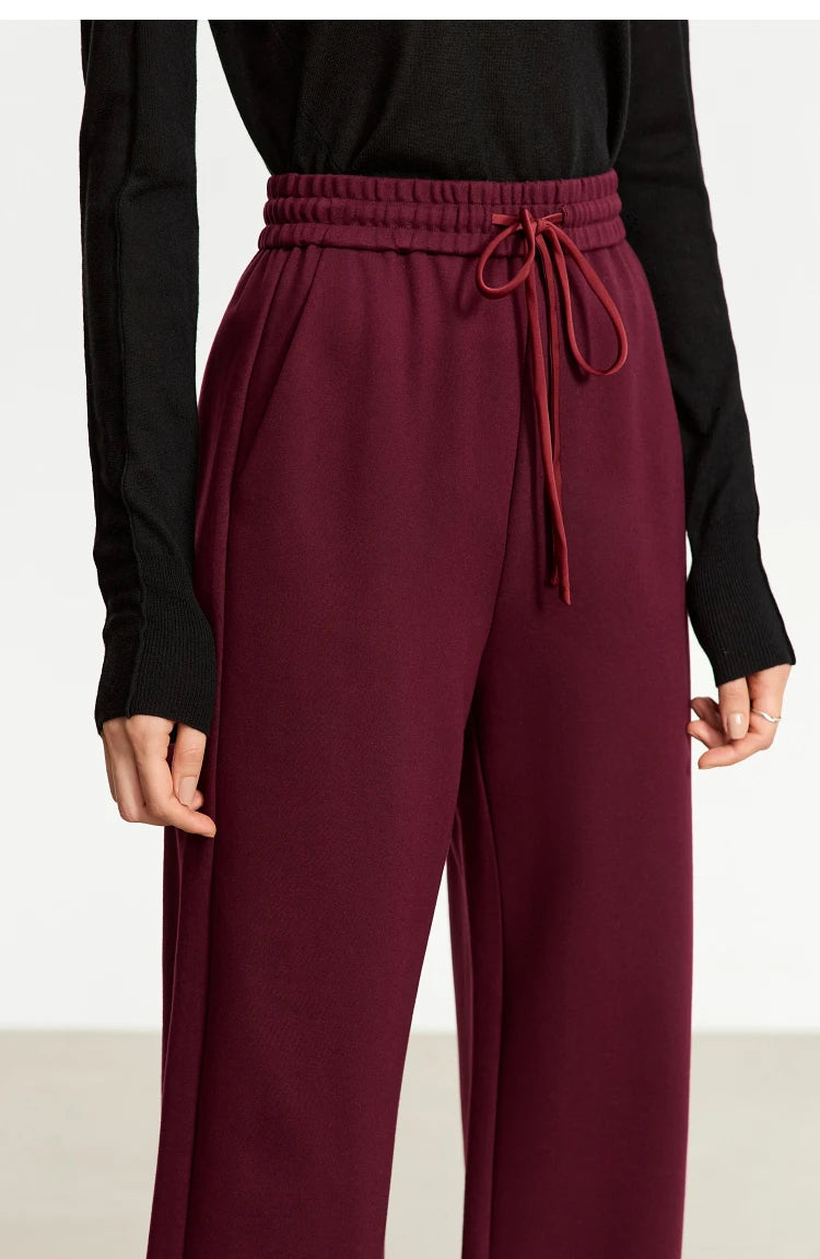 Wide Leg Pleated Drawstring Casual Pants
