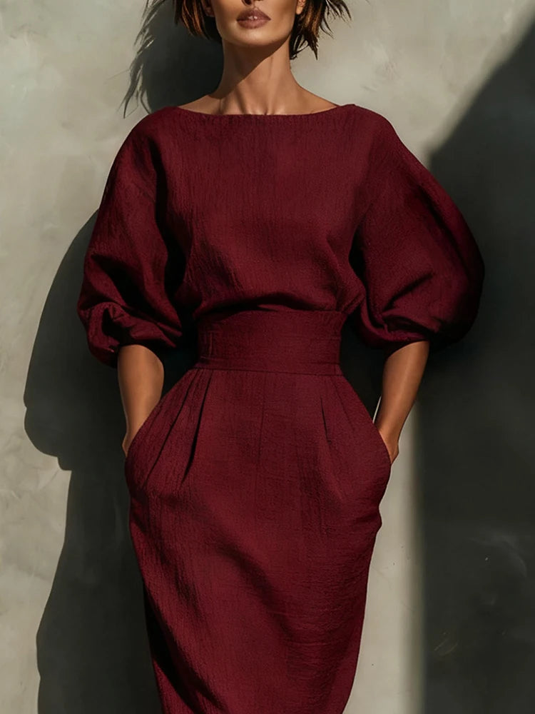 Elegant A-Line Long Sleeve Ankle-Length Dress